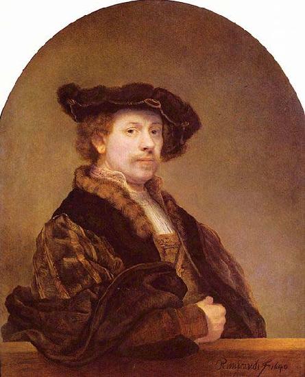 REMBRANDT Harmenszoon van Rijn wearing a costume in the style of over a century earlier. National Gallery oil painting image